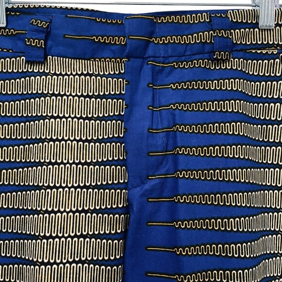 Abstract Print Pants Blue Gold Geometric Mid Rise Tapered Leg Bold Retro Mod - Picture 7 of 10